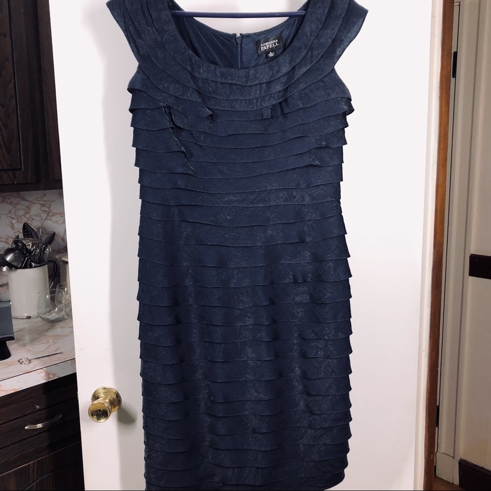 Adrianna Papell Iridescent Blue Dress Tiered Ruffled Size 6 EUC